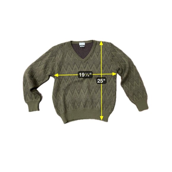 Chevron Patterned Olive Purple V-Neck Sweater Sz XL Made In Uruguay Merino Wool - Picture 6 of 9